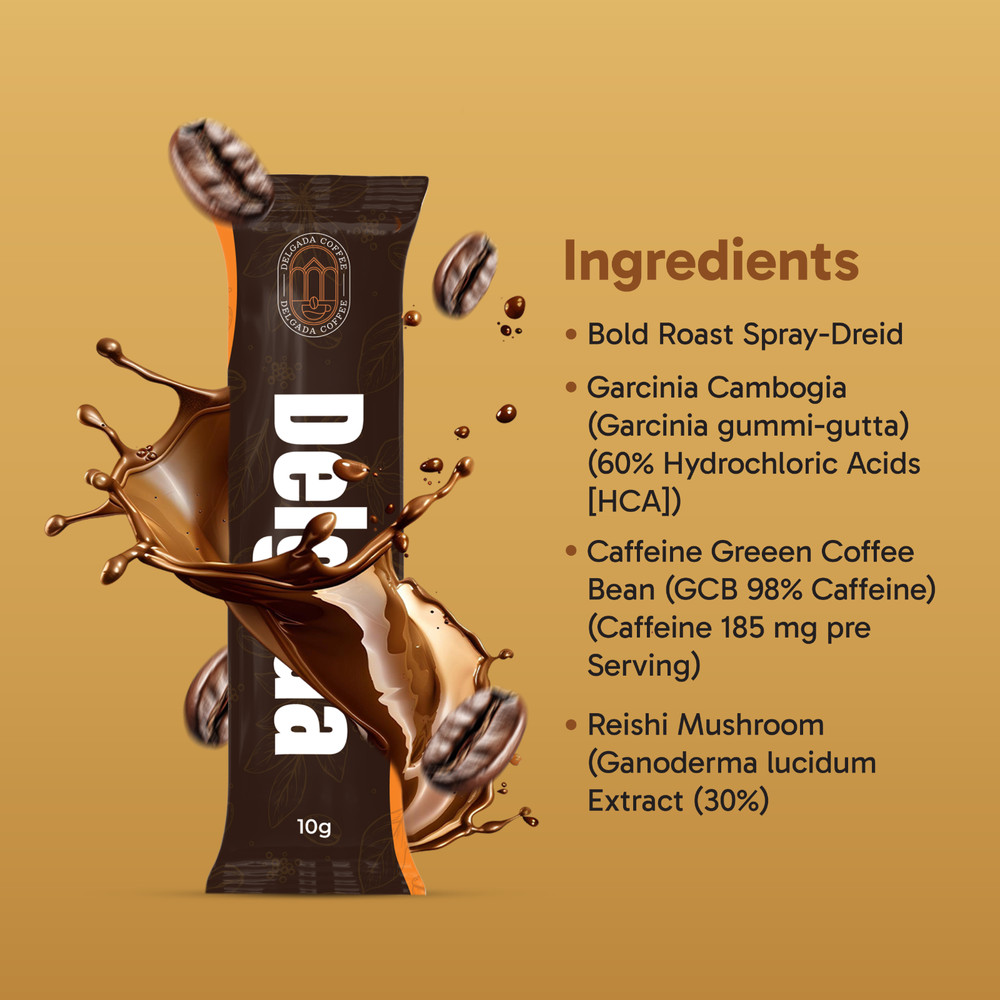 Delgada Instant Coffee - Premium Ganoderma, Rich Bold Taste - Healthy