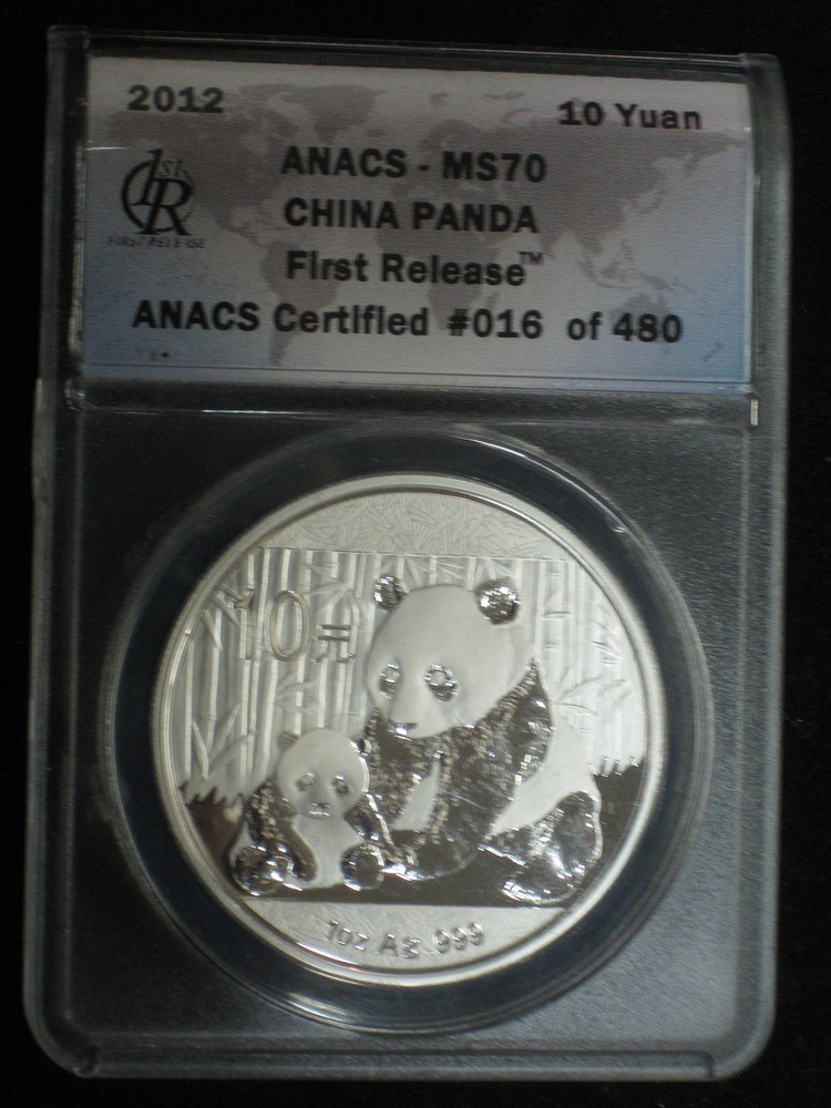China 2012, ANACS MS70, FIRST Release, 10 Yuan, 1 OZ. SILVER PANDA