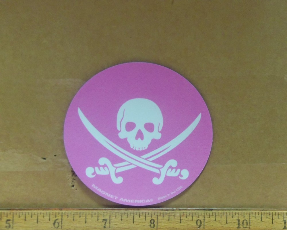 Skull and Crossed Sabres - Pink Circle Shaped Magnet