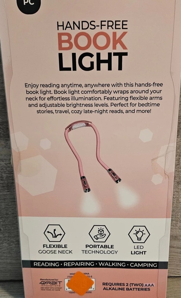 Pink hands free book LED light. Flexible