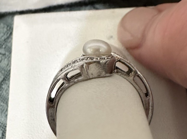 STERLING SILVER PEARL & CZ BYPASS SETTING RING SIZE 7