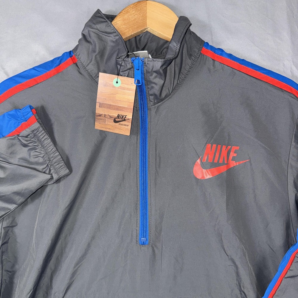 Nike Jacket Mens Medium Gray 1/2 Zip Pullover Windbreaker Stripe Sleeve
