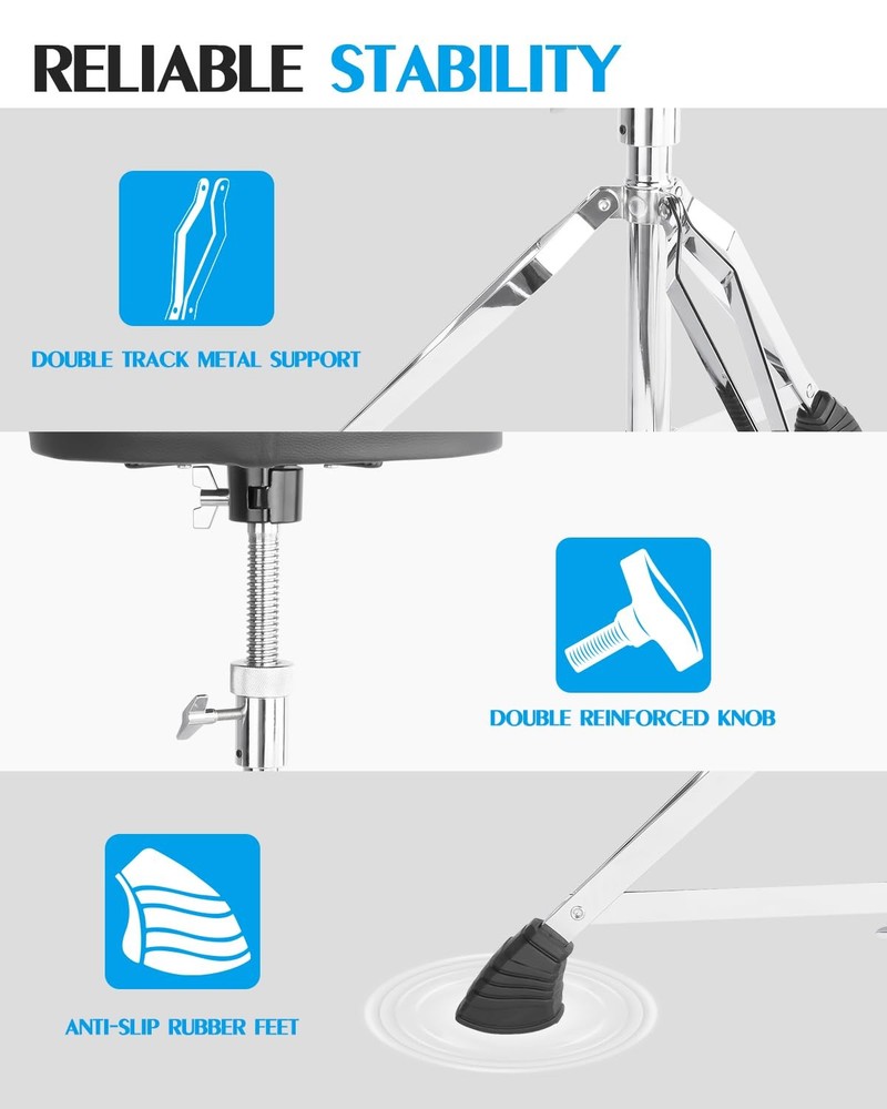 Strich Drum Throne, Height Adjustable Padded Seat Drum Stool, Heavy Du