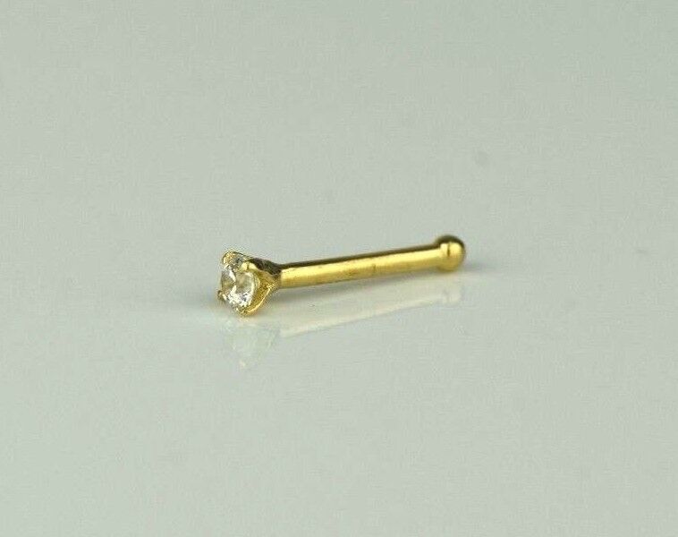 14k Yellow or White Gold CZ Round Nose Piercing Stud