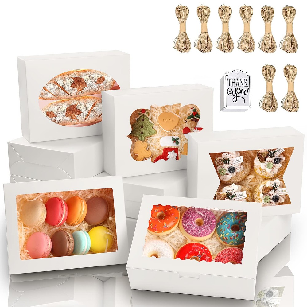 65 PCS 8x6x2.5 Inch Cookie Boxes with Window White Bakery Boxes Pastry Boxes ...