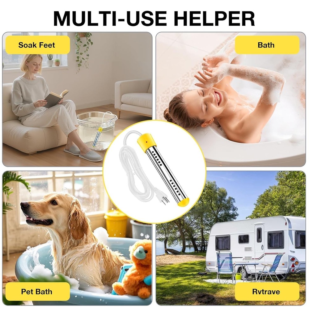 Immersion Water Heater W/ Insulated Gloves 2000W Portable Water Heater W/ 304 SS