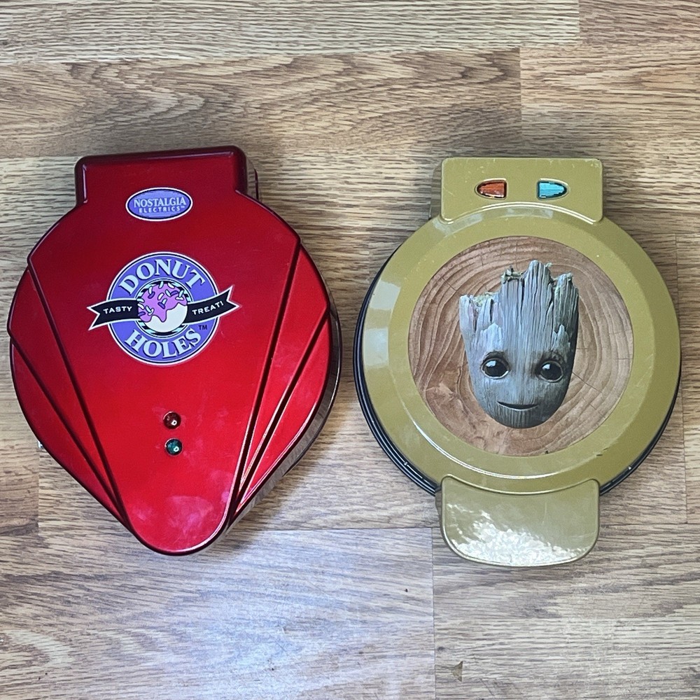 Marvel Groot Waffle Maker & Nostalgia Red Donut Hole Cake Pop Baker Bundle Set