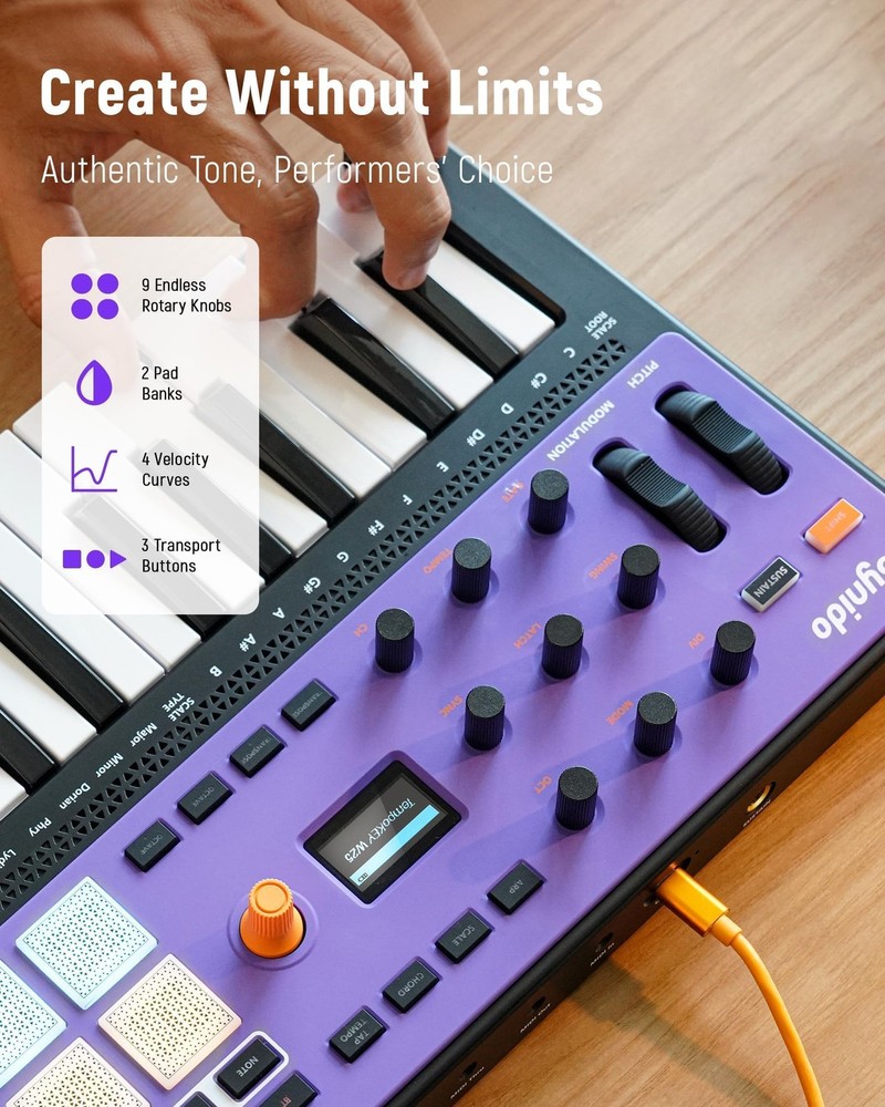 Wireless MIDI Keyboard Controller with 25 Keys, 8 Pads, and OLED Screen