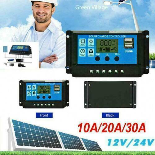 LCD Solar Panel Battery Regulator Charge Controller Dual USB 12V/24V 10A/20A/30A