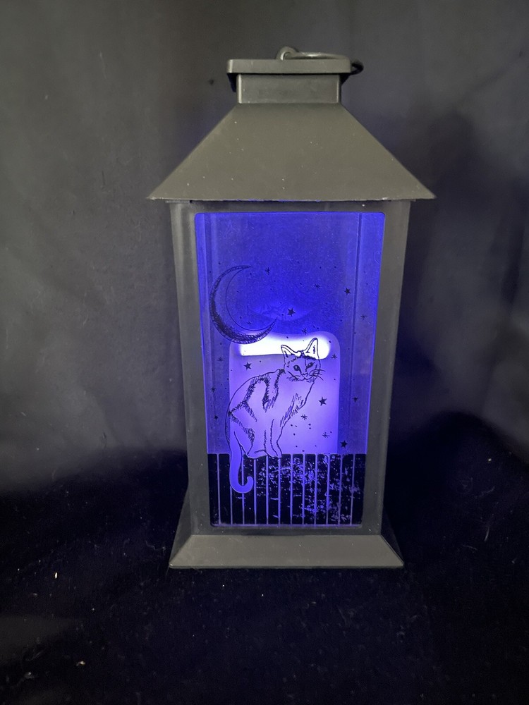 Illuminated 11 inch Cat and Moon Lantern Battery Powered Remote Controled
