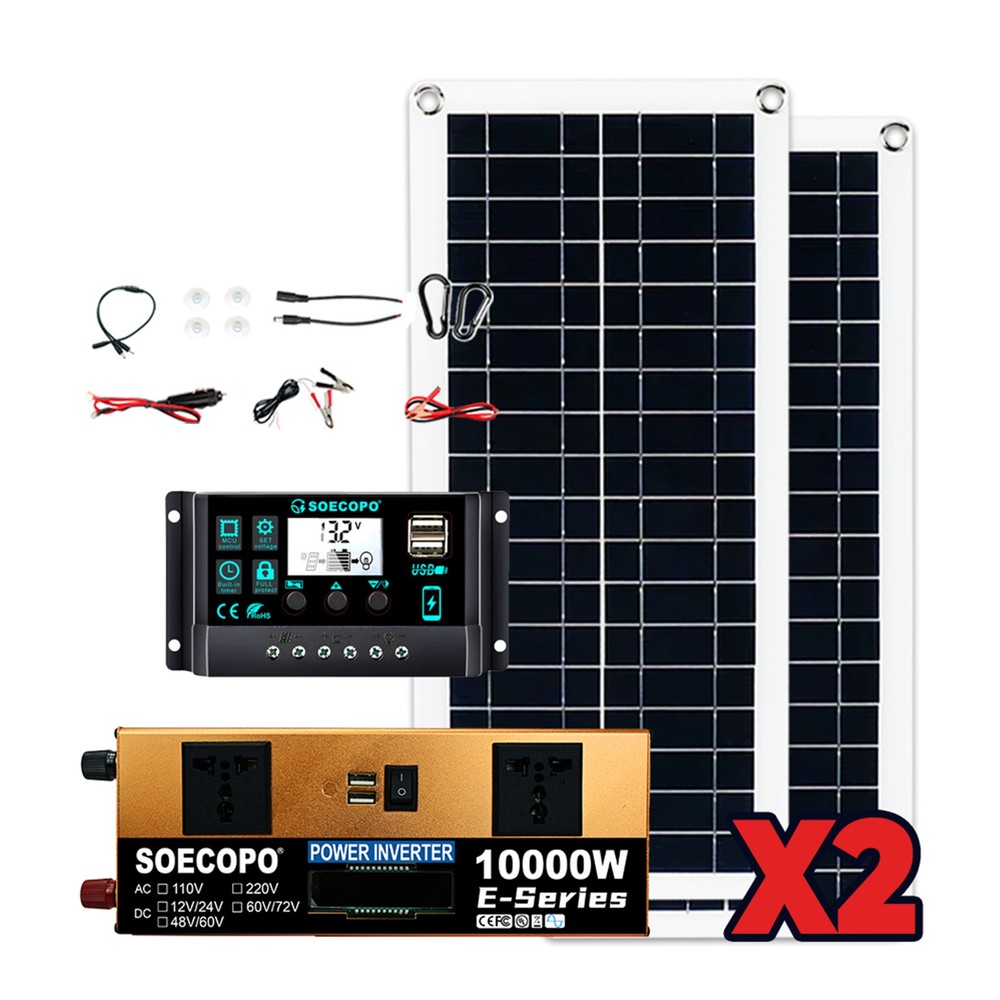 US 10000W Solar Kit | Includes Inverter, 2pcs 200W Solar Panels 100A Controller