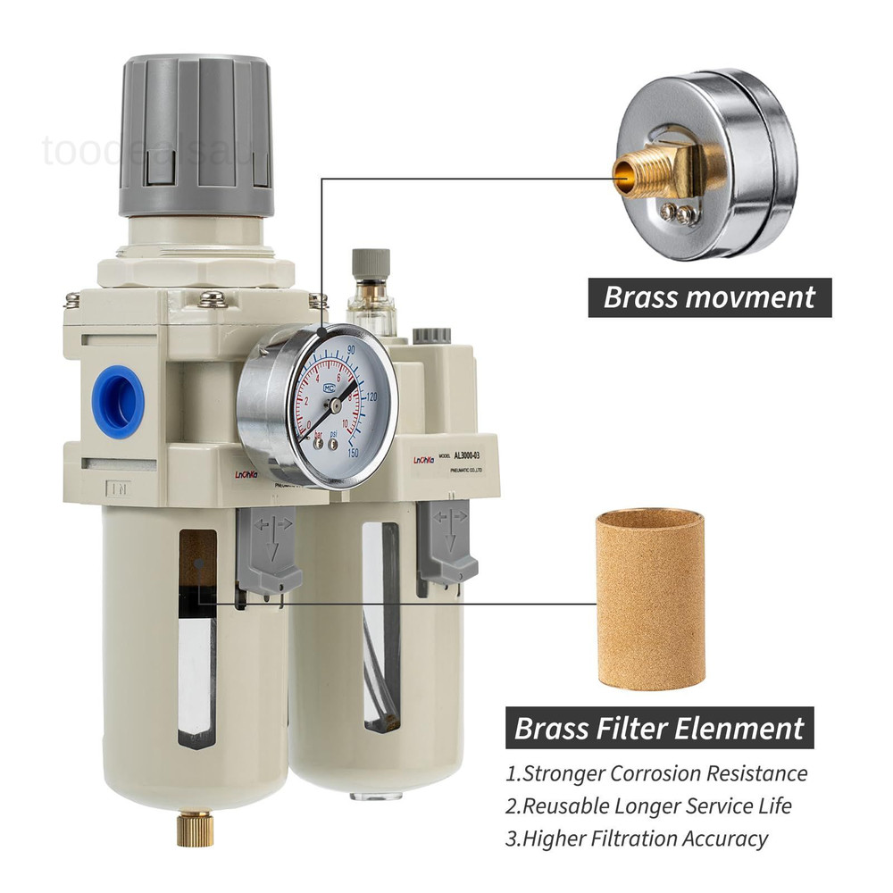 Air Compressor Filter Regulator Lubricator (FRL) 3/8 NPT, White