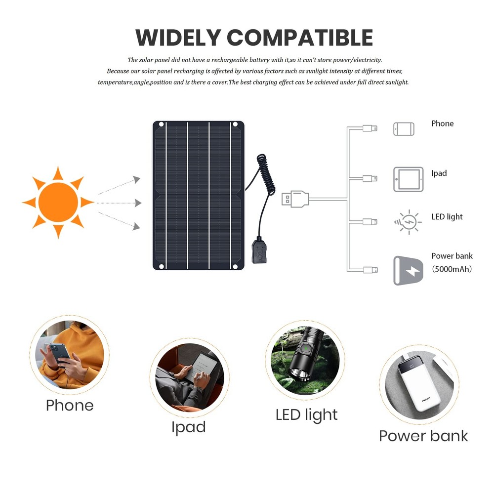 6W Mini USB Solar Panel, IP67 Waterproof Monocrystalline Module DIY Kit with ...