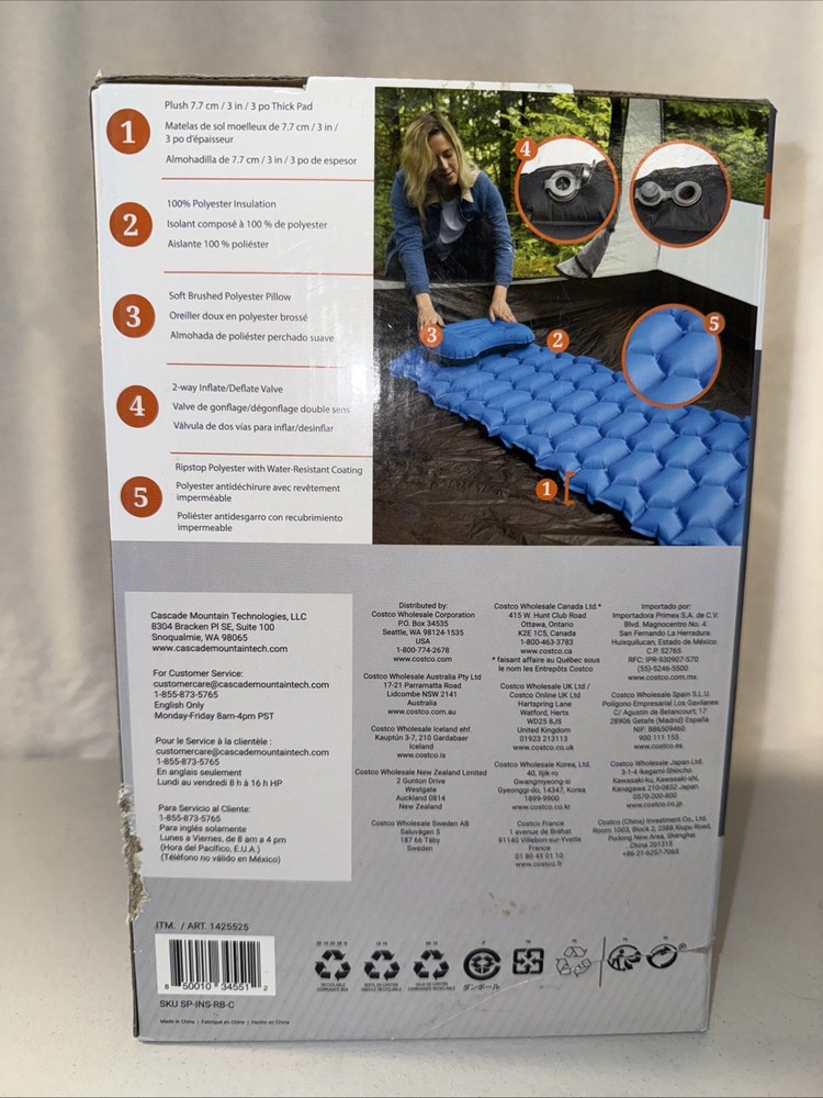 Cascade Mountain Tech Insulated Sleeping Pad with PILLOW. Open Box