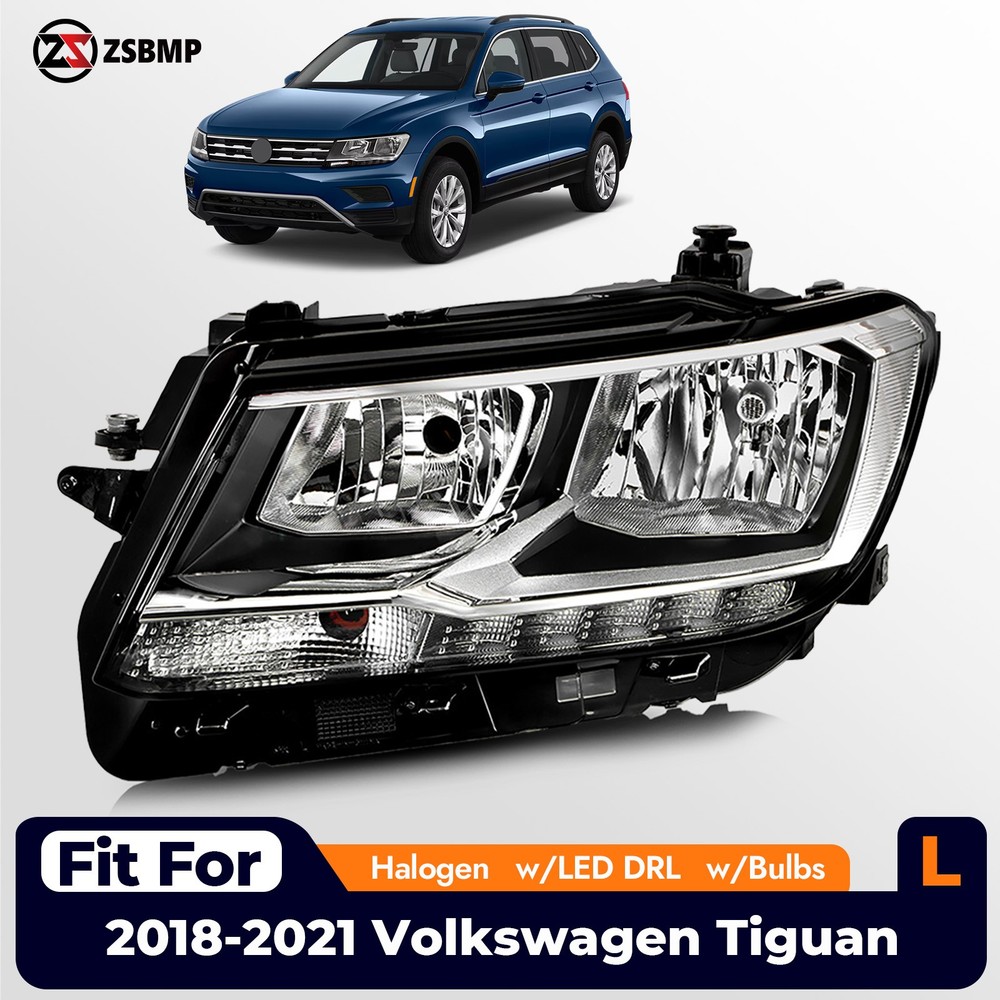 For 2018-2021 Volkswagen Tiguan Halogen with LED DRL Headlight Driver Left Side