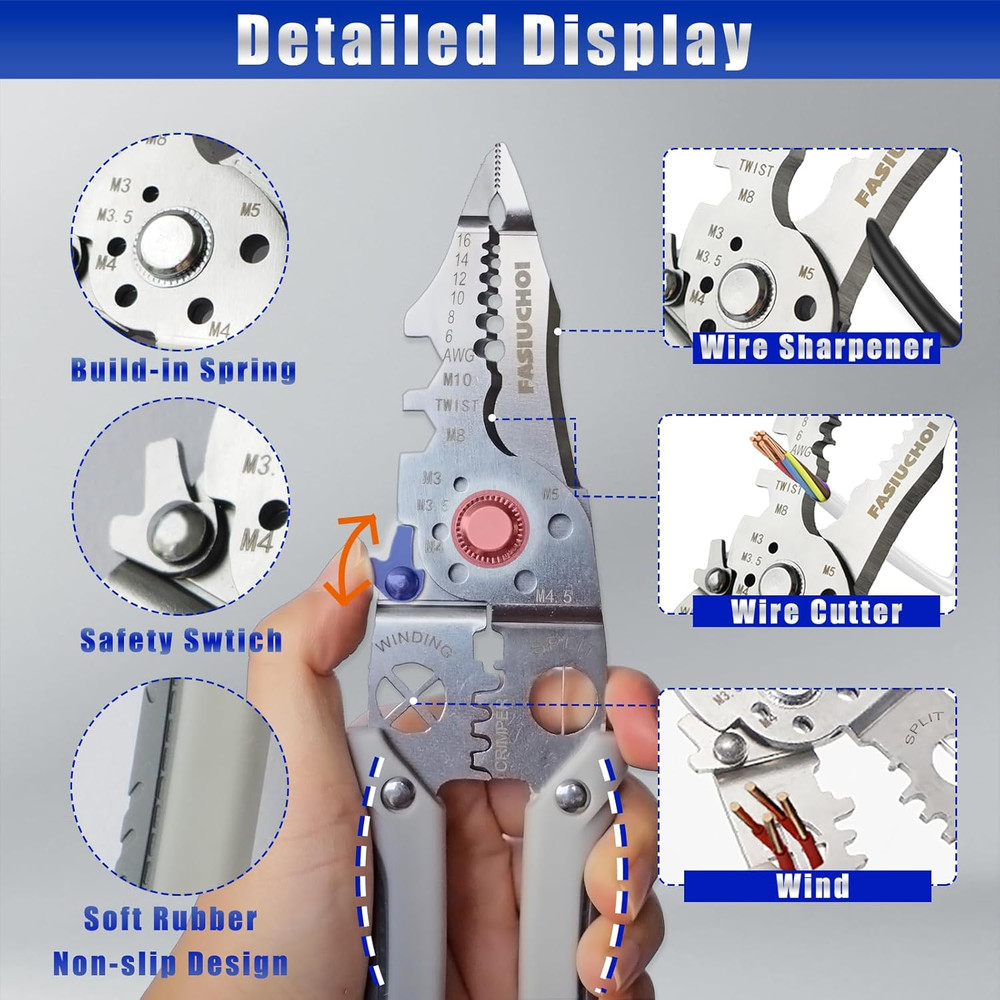 Multi-Function Wire Stripper Tool Electrical, -In- Wire Cutter & Wire Crimping T