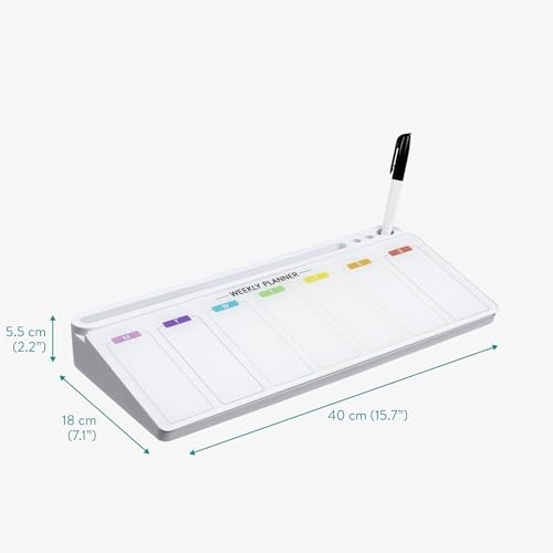 Desktop Weekly Planner Glass Board with Storage Space - White, Weekly Planner
