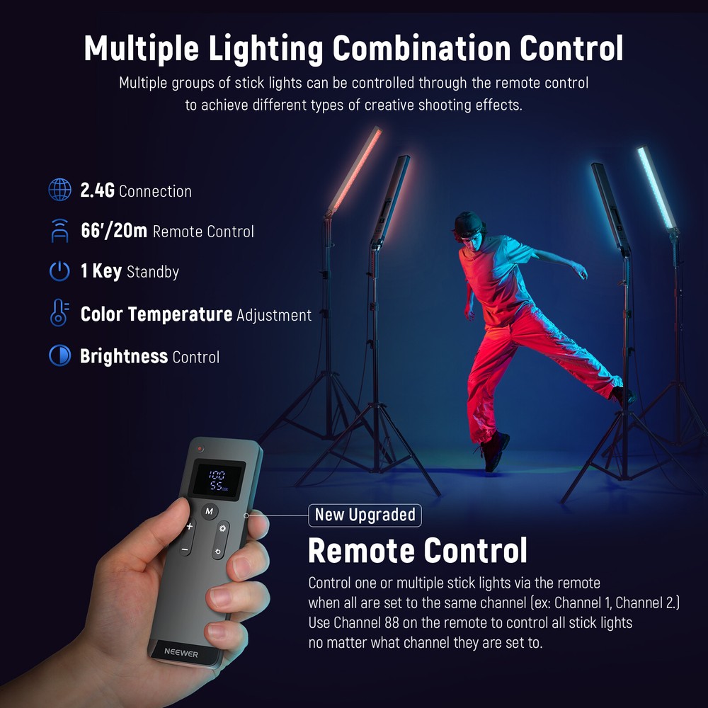 NEEWER Upgraded 2 Packs Handheld Dimmable LED Video Light Stick Lighting Kit