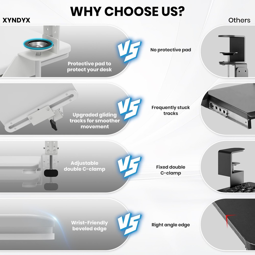 Keyboard Tray Under Desk, Pull Out Keyboard & Mouse Tray with Adjustable C-cl...