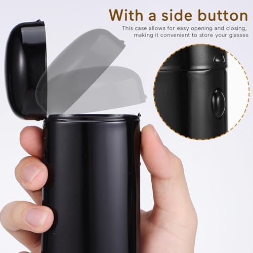 Metal Eyeglasses Case Side Button Closure Compact Hard Shell Sunglass Holder