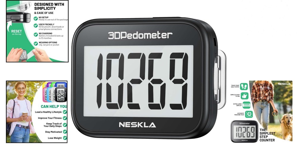 Accurate Large Display Step Tracker with Removable Clip & Long Battery Life