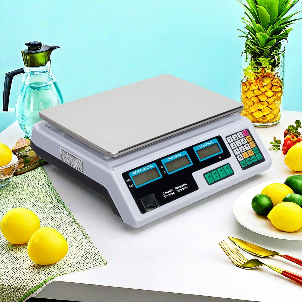 Digital Tabletop Scale - 40kg/88lbs Capacity, Commercial Postal, Switch & White