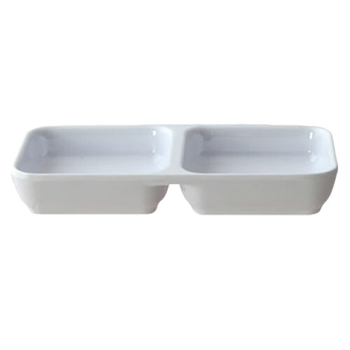 Thunder Group 4 oz 2-Compartment Classic Melamine Sauce Dish - White-1 Doz