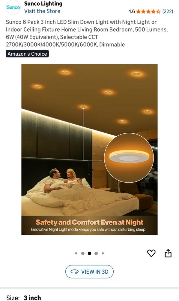 Sunco 3” Slim Selectable Night Light LED