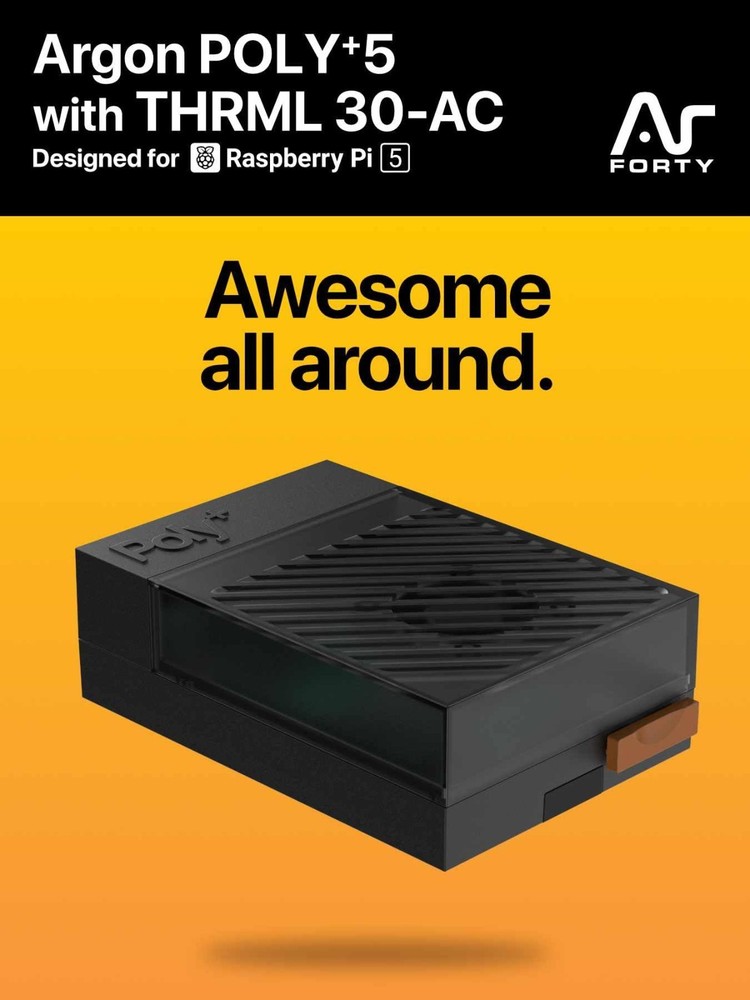 Argon Poly 5+ Raspberry Pi 5 Case Includes Active Cooler Fan & Heatsink