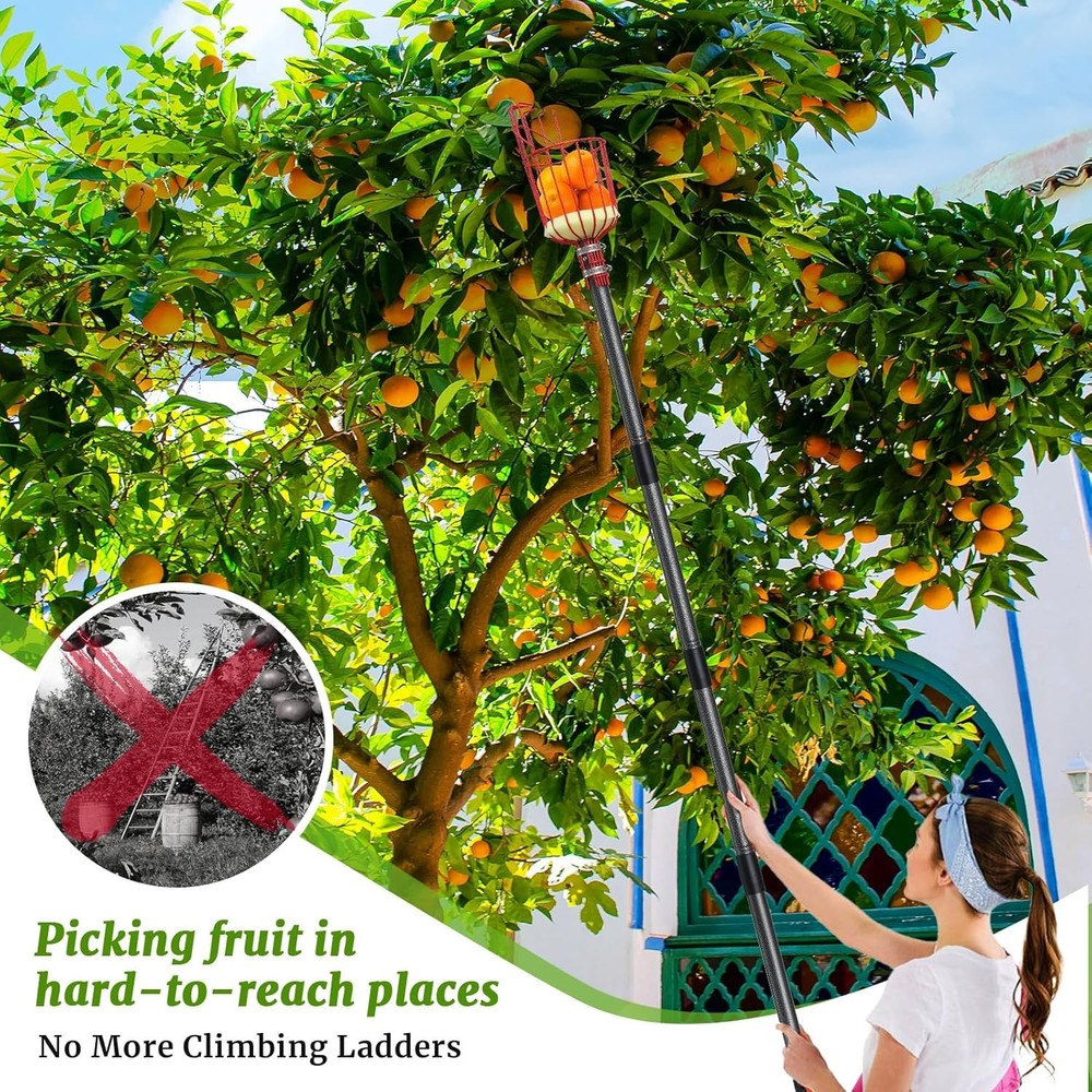Fruit Picker, Picker Pole with Basket Extendable Long Handle, 13FT, Red