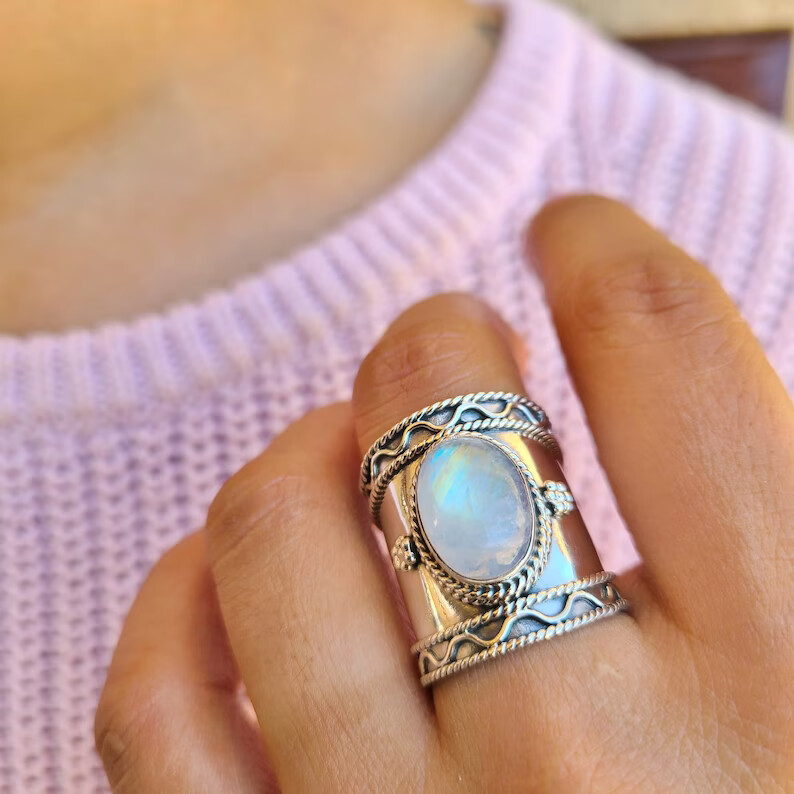 Moonstone Ring 925 Sterling silver Band &Statement Ring Handmade Ring All Size