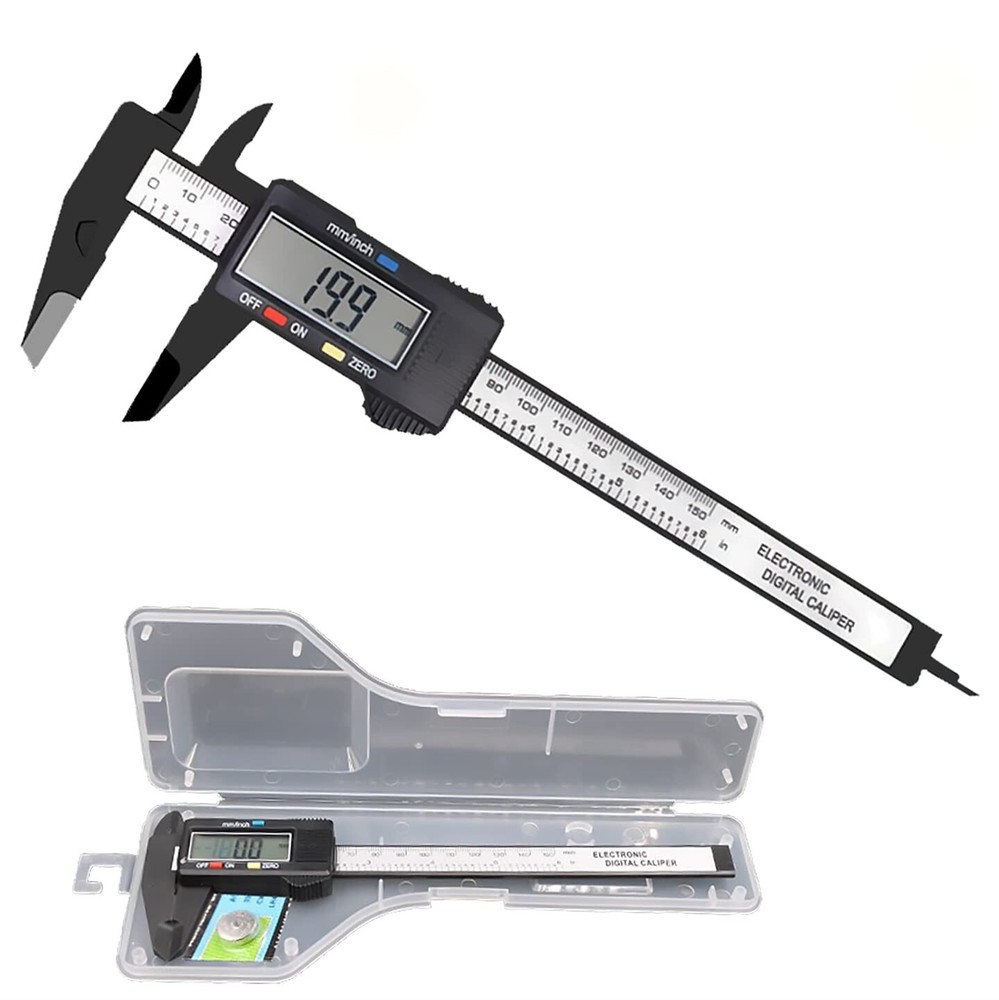 Compact LCD Digital Calipers - Plastic Design with Safety Features & Batteries