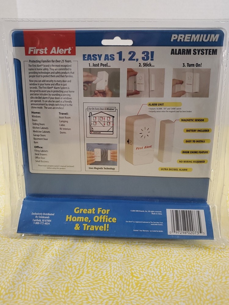 Vintage First Alert Instant Alarms windows or doors 4 pack peel & stick