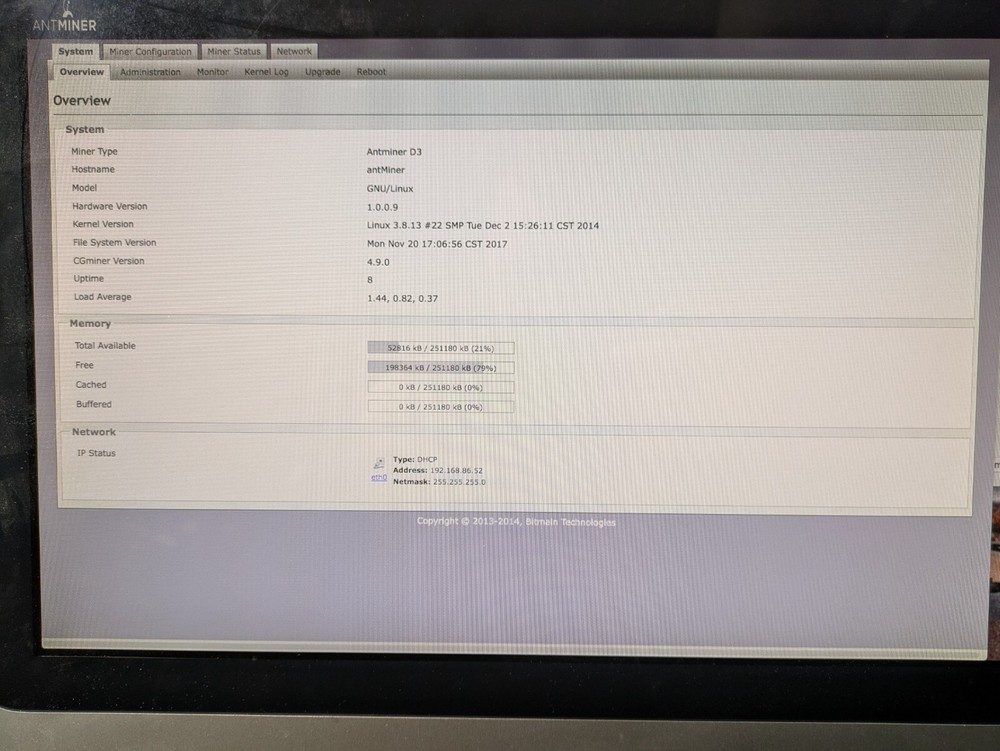 Bitmain Antminer D3 19.3G