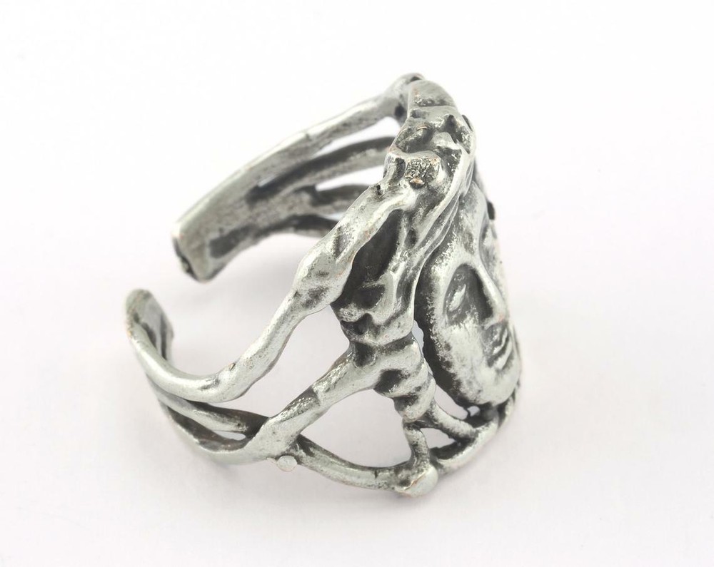 Face Adjustable Ring Antique Silver plated brass 19mm 9US inner size Adjust 3248