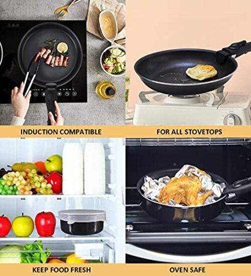 16 Pieces Kitchen Removable Handle Cookware Sets, Stackable Pots and 16 pcs