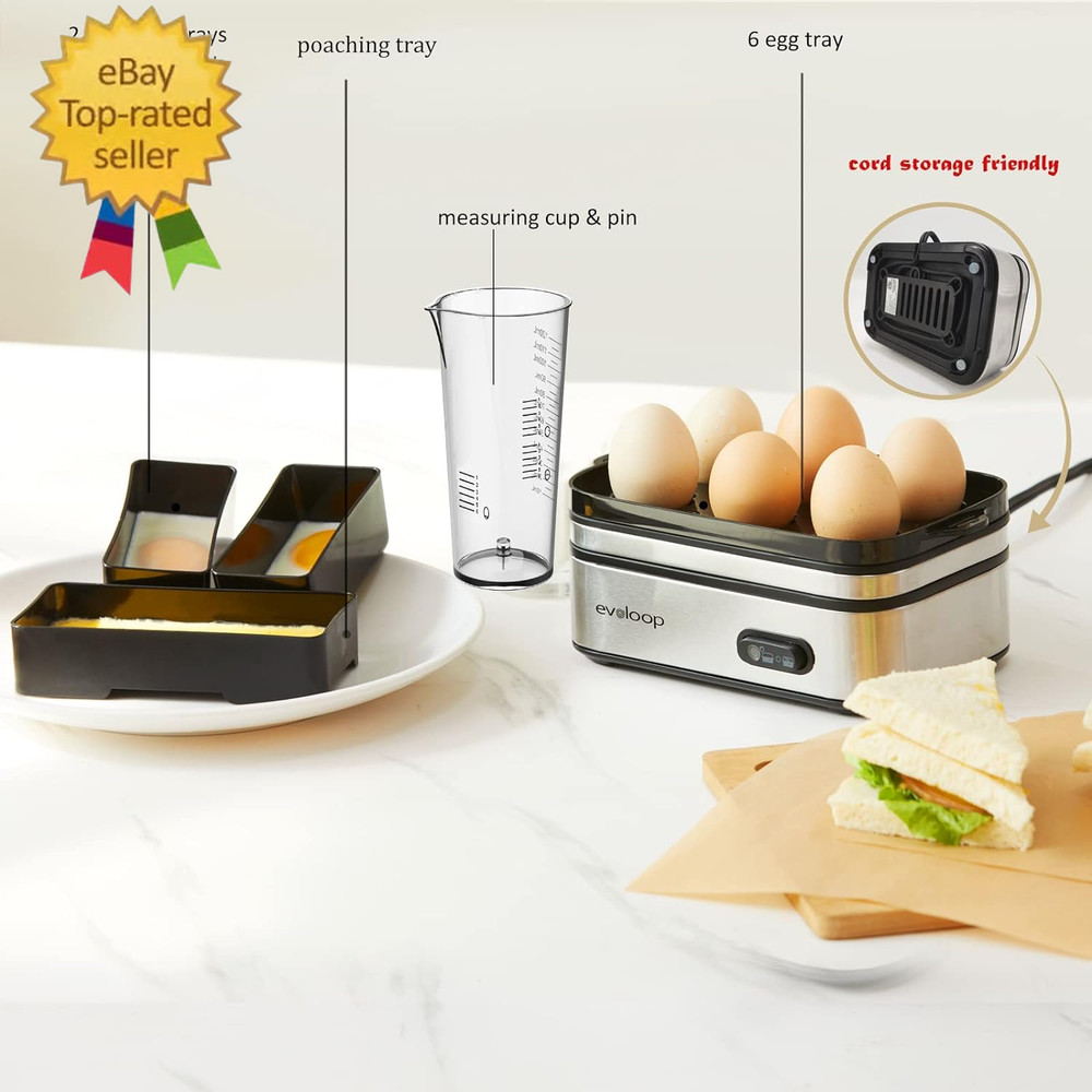 Rapid Egg Cooker Electric 6 Eggs Capacity, Soft, Medium, Hard Boiled
