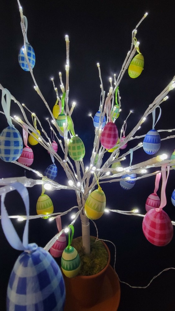 Electric Lighted 36 Inch Tall Easter Spring Tree 36 Hanging Colorful Eggs
