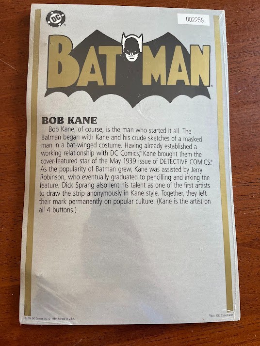 BATMAN BUTTON COLLECTION SERIES # 1 DC COMICS 1989 BOB KANE JOKER ROBIN