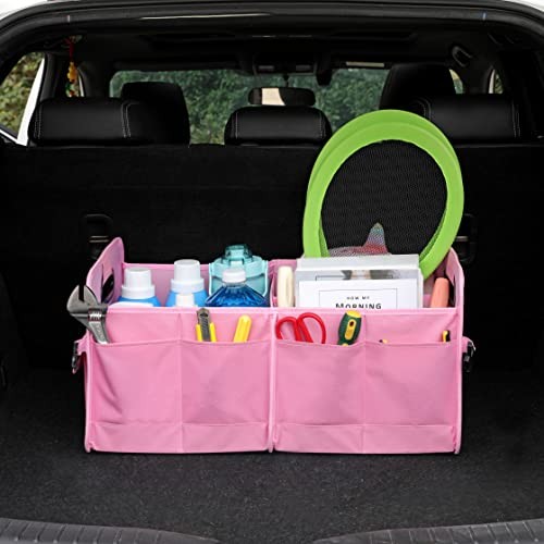 Car Trunk Organizer - Collapsible Multi Compartment Storage with pink