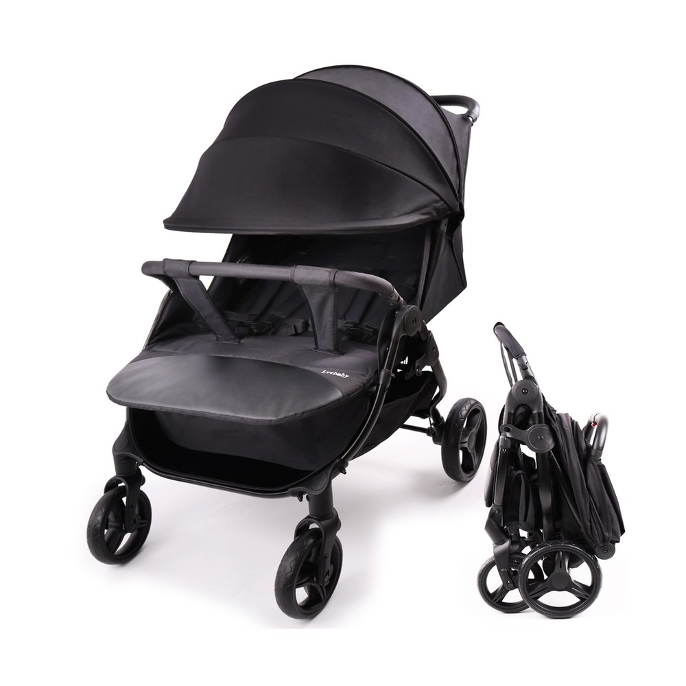 Double Stroller with Adjustable Large Canopies, Double Seats Lightweight Stro...