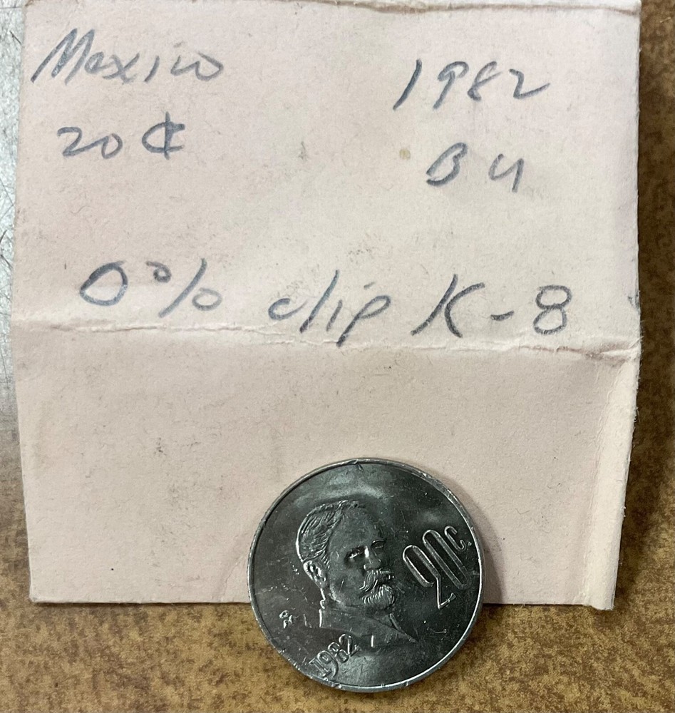 1982  MEXICO 20c. ERROR planchet clip
