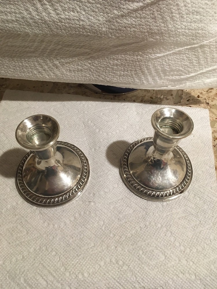 Empire Pair Rope Pattern Sterling Silver Weighted Candlesticks