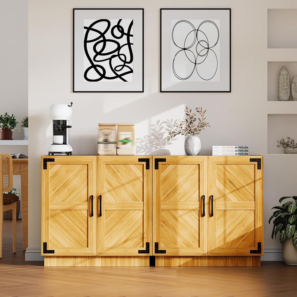 Modern Oak & Black Sideboard with Adjustable Shelves for Dining Room Storage