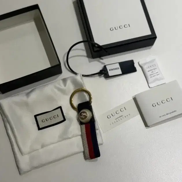 Gucci GG Web Keyring - Authentic (Navy/Red/Ivory)