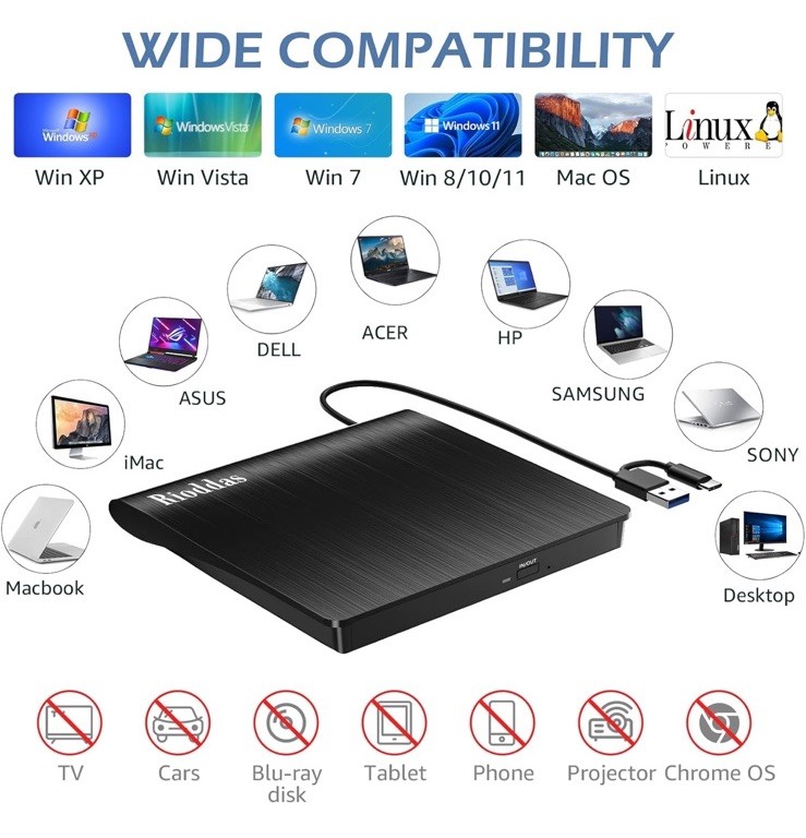 Disk Duplicator External DVD Drive USB 3.0 Type C Portable CD