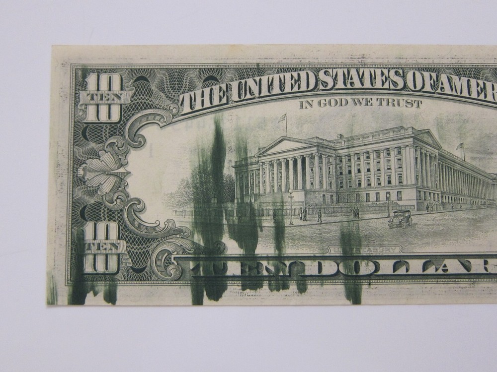 1981 $10 Printing Error on Back Uncirc #A51136443B