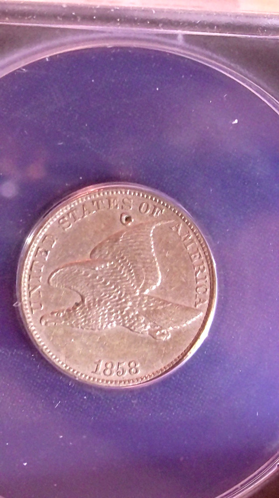 1858 FLYING EAGLE CENT !C, ANACS AU58 DETAILS