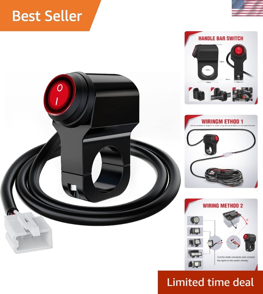 Universal Fit 12V ATV Light Switch - Waterproof Push Button with 3 PIN Connector