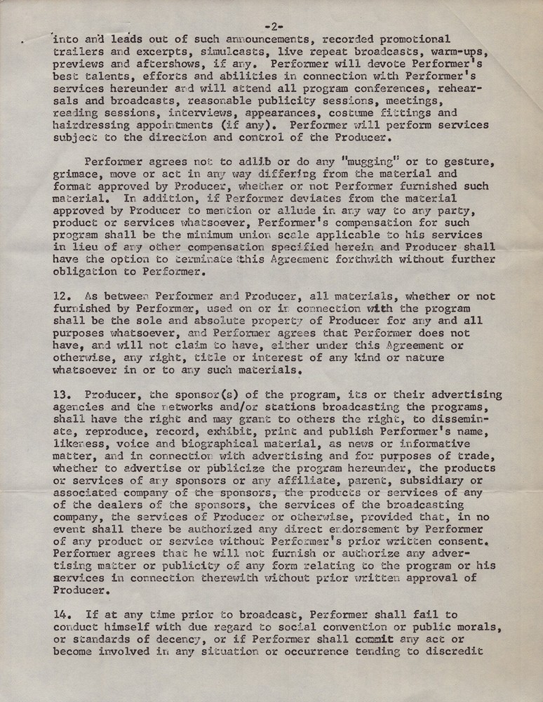 BUDDY HACKETT - ANNOTATED CONTRACT MULTI-SIGNED 12/19/1960